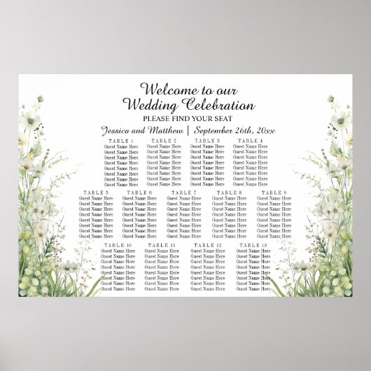 Poster Fleurs vertes Dusty Sage 13 Tables Siège Mariage (Devant)