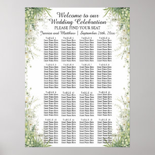 Poster Fleurs vertes Dusty Sage 16 Tables Siège Mariage