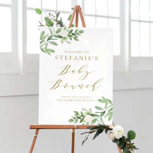 Poster Fleurs vertes et blanches Bébé Brunch Accueil