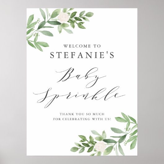 Poster Fleurs vertes et blanches Bébé Sprinkle Accueil (Devant)