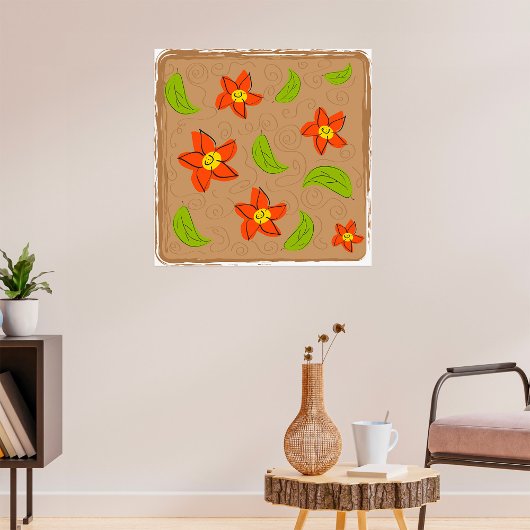 Poster Fleurs Vertes Et Oranges