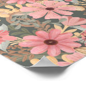 Poster Fleurs vertes rose Sage Laisser Motif Aquarelle (Coin)