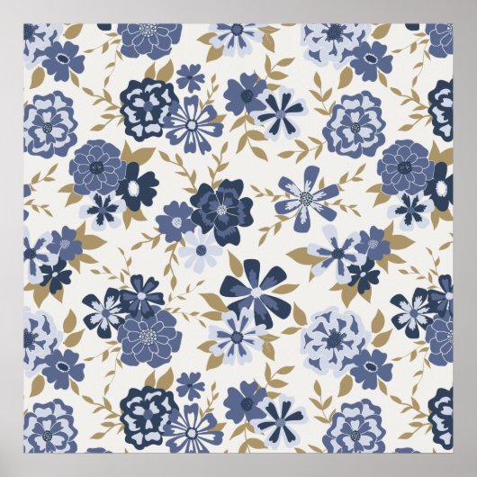 Poster Fleurs Vin Bleu Art Botanique Imprimer (Devant)