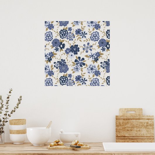 Poster Fleurs Vin Bleu Art Botanique Imprimer (Cuisine)