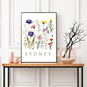 Poster Fleurs vintages d'abeilles et sauvages modernes