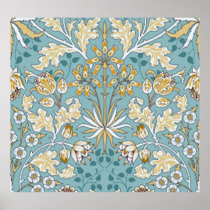 Poster Fleurs vintages, feuillage bleu clair transparent