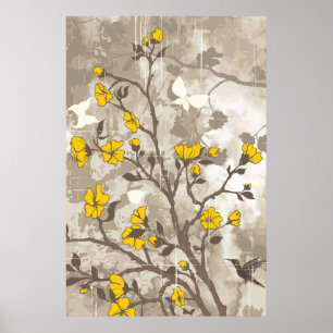 Poster Fleurs vintages jaune, taupe grunge floral personn