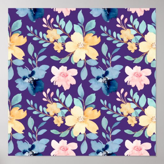 Poster Fleurs Vintages sans couture (Devant)