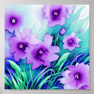 Poster Fleurs violettes aquarelle