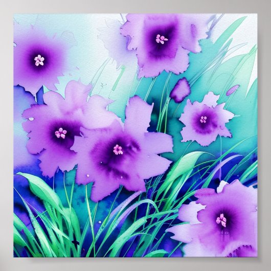 Poster Fleurs violettes aquarelle (Devant)