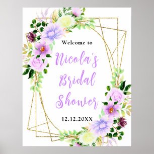 Poster Fleurs Violettes avec Feuillage Bienvenue à la Bab