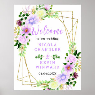 Poster Fleurs violettes de printemps avec panneau de bien