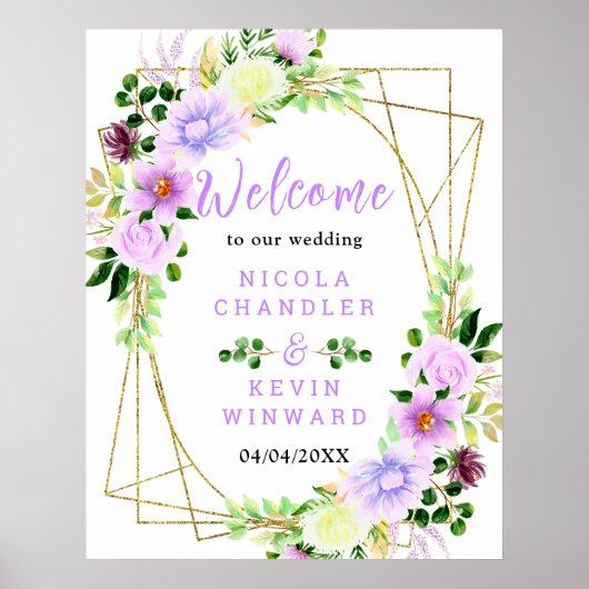 Poster Fleurs violettes de printemps avec panneau de bien (Devant)
