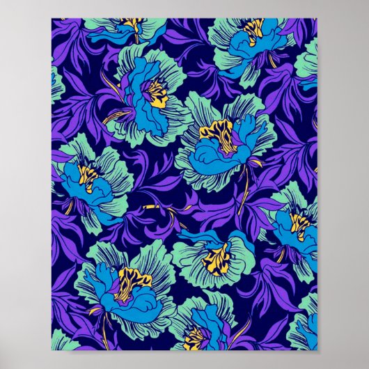 Poster Fleurs violettes et bleues William Morris (Devant)