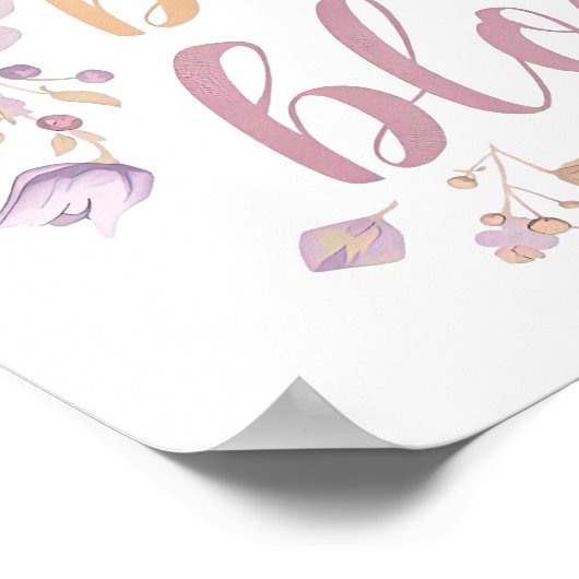 Poster Fleurs violettes et roses avec écriture dorée (Coin)