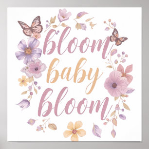 Poster Fleurs violettes et roses avec écriture dorée