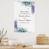 Poster Fleurs violettes et turquoises. Signal d'accueil m (Cuisine)