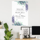 Poster Fleurs violettes et turquoises. Signal d'accueil m (Bureau à domicile)