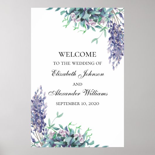 Poster Fleurs violettes et turquoises. Signal d'accueil m (Devant)