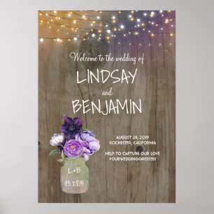 Poster Fleurs violettes Mason Jar Mariage rustique Bienve