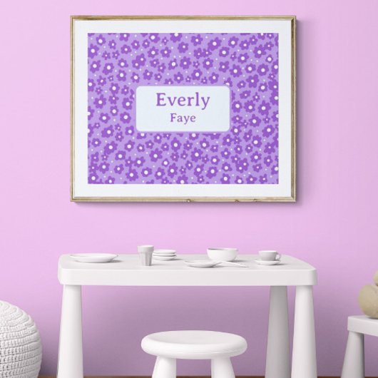 Poster Fleurs violettes Nom personnalisé Enfants Salle Nu