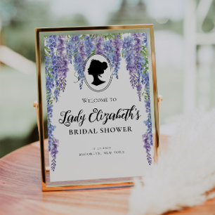 Poster Fleurs Violettes Vintage Bienvenue Shower de Marié