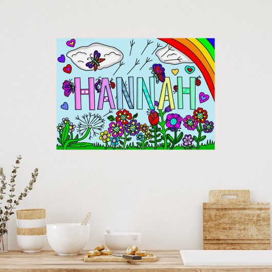 Poster Fleurs Whimsical et nom de la fille Hannah Wall Ar (Cuisine)