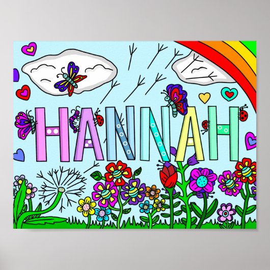 Poster Fleurs Whimsical et nom de la fille Hannah Wall Ar (Devant)