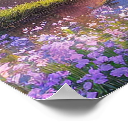Poster Fleuve Embracé par les fleurs violettes (Coin)