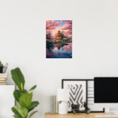Poster Fleuve, Pagode et Fleur de cerisiers (Bureau à domicile)