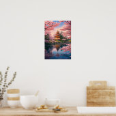 Poster Fleuve, Pagode et Fleur de cerisiers (Cuisine)
