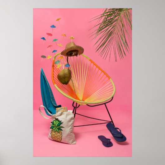 Poster Flip flop bleu à côté de la chaise (Devant)