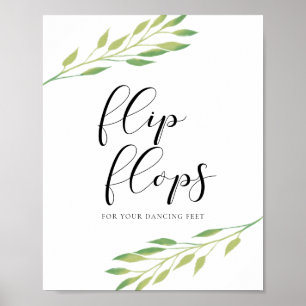 Poster Flip flops Aquarelle vert feuille signe mariage