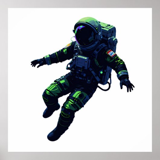 Poster Floating Astronaut in Space Suit Illustration (Devant)