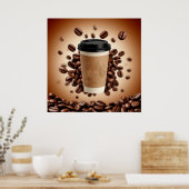 Poster Floating Coffee Cup With Coffee Beans (Cuisine)