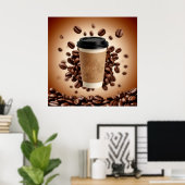 Poster Floating Coffee Cup With Coffee Beans (Bureau à domicile)