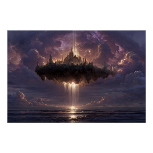 Poster Floating Fantasy Castle Cloud Beams Glow (Devant)