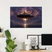 Poster Floating Fantasy Castle Cloud Beams Glow (Bureau à domicile)
