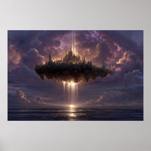 Poster Floating Fantasy Castle Cloud Beams Glow (Devant)