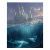 Poster Floating Ice Castle With Ocean Whales (Devant)