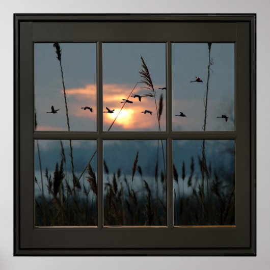 Poster Flock of Birds Faux Window Illusion 24x24 Noir (Devant)