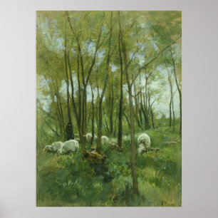 Poster Flock of sheep in a forest, Anton Mauve