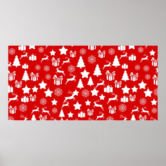 Poster flocon de neige blanc de Noël sur fond rouge abstr (Devant)