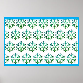 Poster Flocon de neige bleu et vert sur un mur de Noël