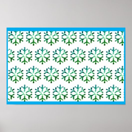 Poster Flocon de neige bleu et vert sur un mur de Noël (Devant)