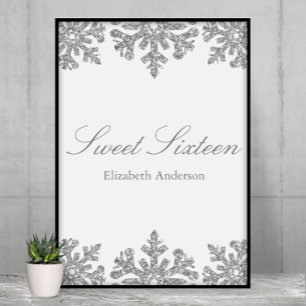 Poster Flocon de neige d'argent Sweet 16 d'hiver