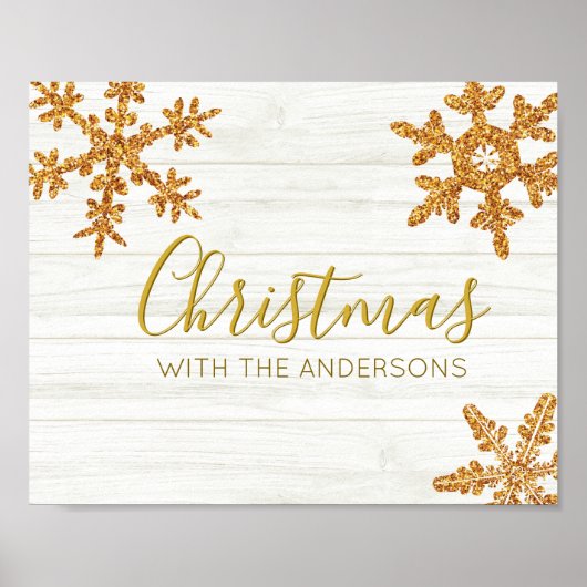 Poster Flocon de neige d'or Noël rustique d'hiver (Devant)