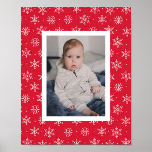 Poster Flocon de neige hivernal paisible Rouge