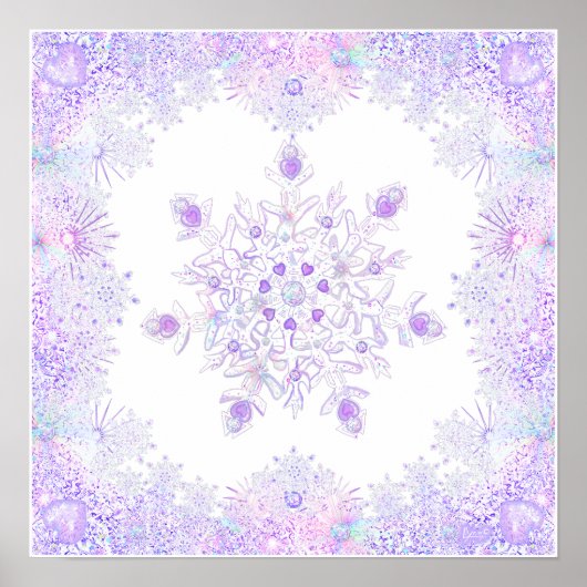 Poster flocon de neige violet clair et coeur étincelant (Devant)