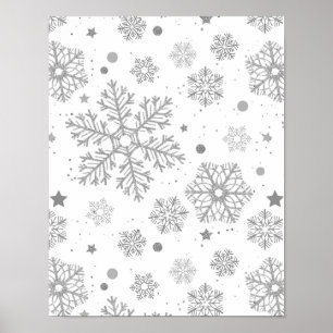 Poster Flocons d'argent sur fond blanc